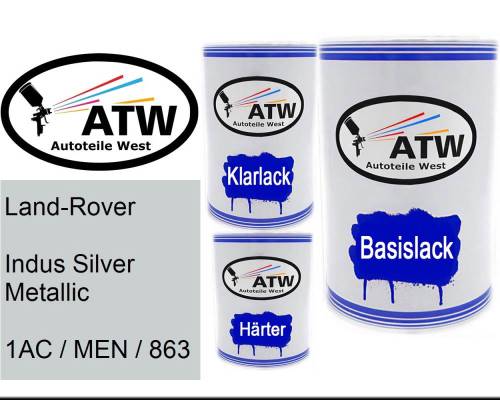 Land-Rover, Indus Silver Metallic, 1AC / MEN / 863: 500ml Lackdose + 500ml Klarlack + 250ml Härter - Set, von ATW Autoteile West.